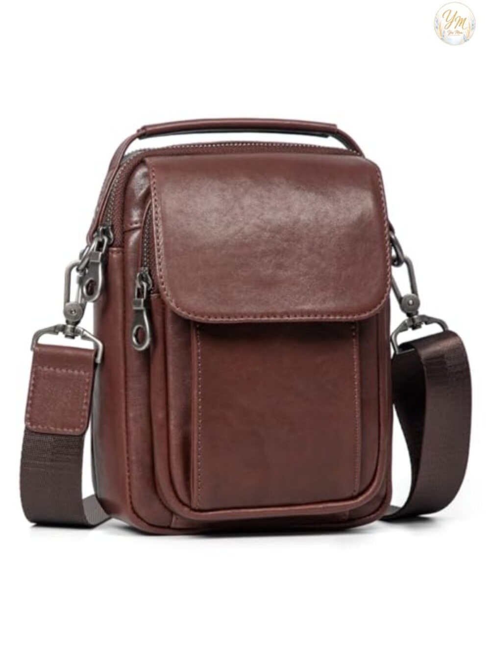 Genuine Leather Small Messenger Crossbody Bag Adjustable Strap Scuff-Resistant